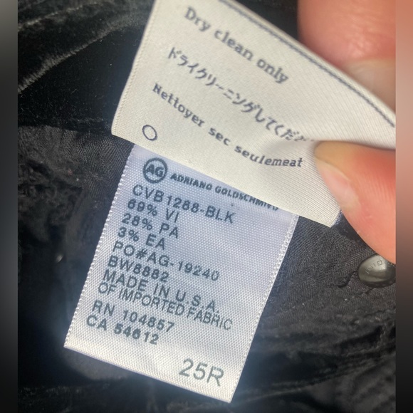 AG Adriano Goldschmied Legging Super Skinny Black Velvet Size 25R - Picture 5 of 5